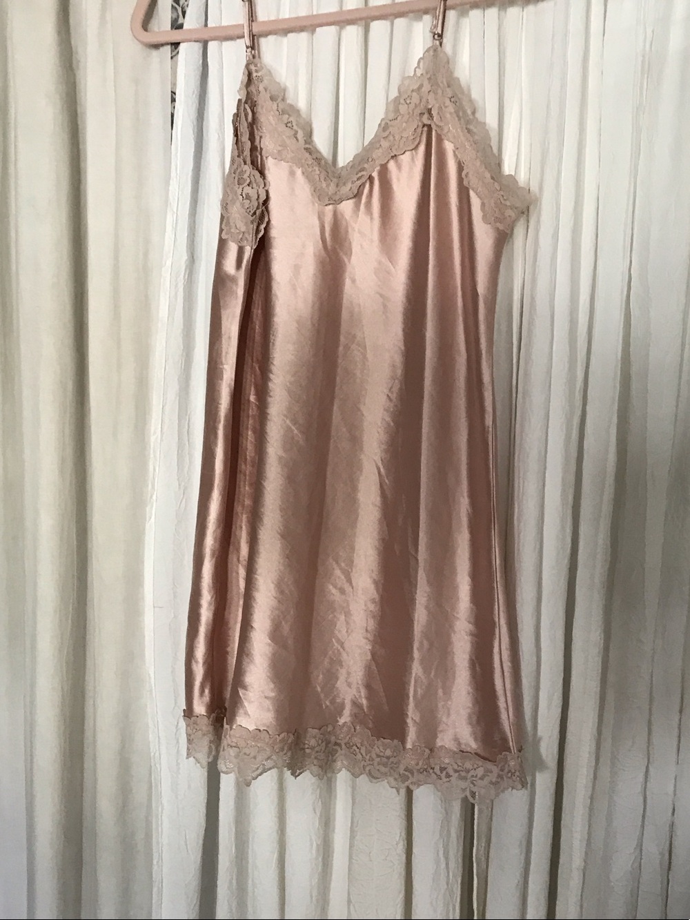 Silky Lace-Trim Slip Dress in Blush